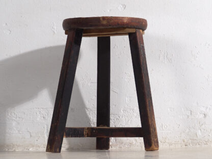 Ancien tabouret rond de couleur foncée (c.1900) #11