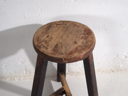 Ancien tabouret rond de couleur foncée (c.1900) #11 – Image 3