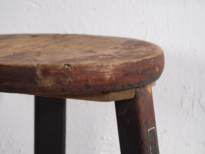 Ancien tabouret rond de couleur foncée (c.1900) #11 – Image 4