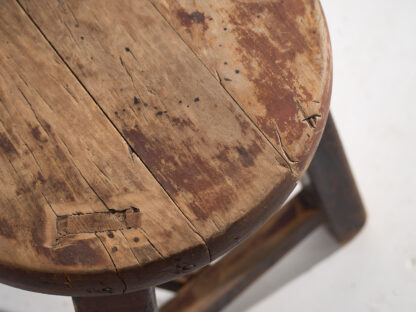 Ancien tabouret rond de couleur foncée (c.1900) #11 – Image 5
