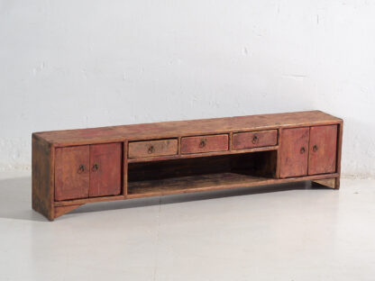 Antique low TV cabinet in red color (c.1900) #16