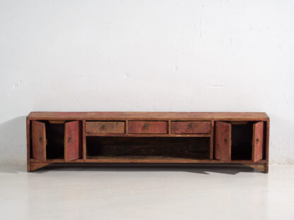 Antique low TV cabinet in red color (c.1900) #16