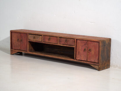 Antique low TV cabinet in red color (c.1900) #16