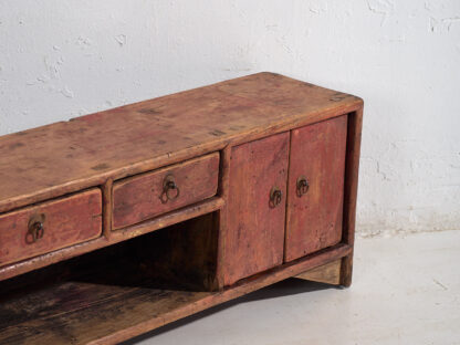 Antique low TV cabinet in red color (c.1900) #16 - Image 4