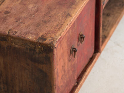 Antique low TV cabinet in red color (c.1900) #16 - Image 5