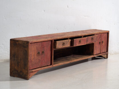 Antique low TV cabinet in red color (c.1900) #16