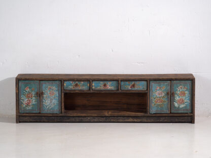 Antiguo mueble TV azul con detalles florales (c.1900) #23