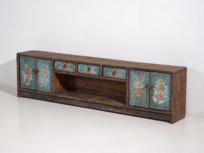 Antiguo mueble TV azul con detalles florales (c.1900) #23