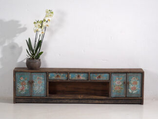Antiguo mueble TV azul con detalles florales (c.1900) #23