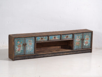 Antiguo mueble TV azul con detalles florales (c.1900) #23