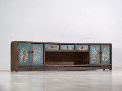 Antiguo mueble TV azul con detalles florales (c.1900) #23