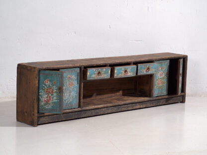 Antiguo mueble TV azul con detalles florales (c.1900) #23