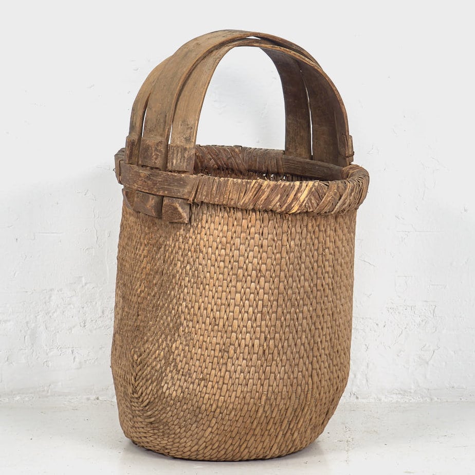 Cesta de sauce antigua con asa de madera maciza (c.1870) #4