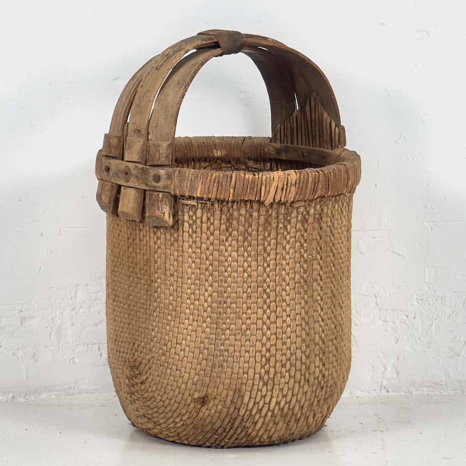 Cesta de pescador antigua con asa de madera maciza (c.1870) #8