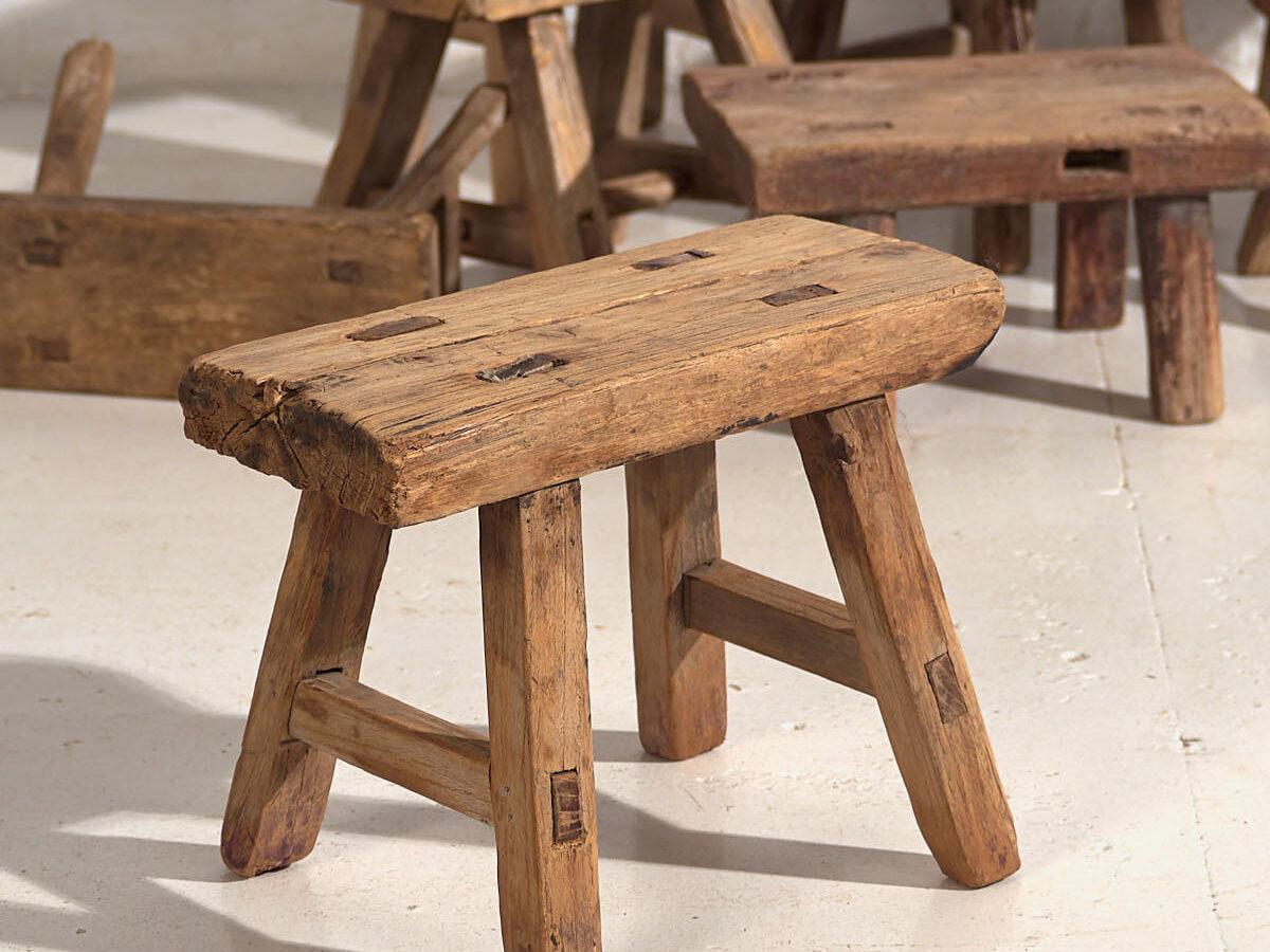 Small stool Rustic wooden stool AMARU ANTIQUES