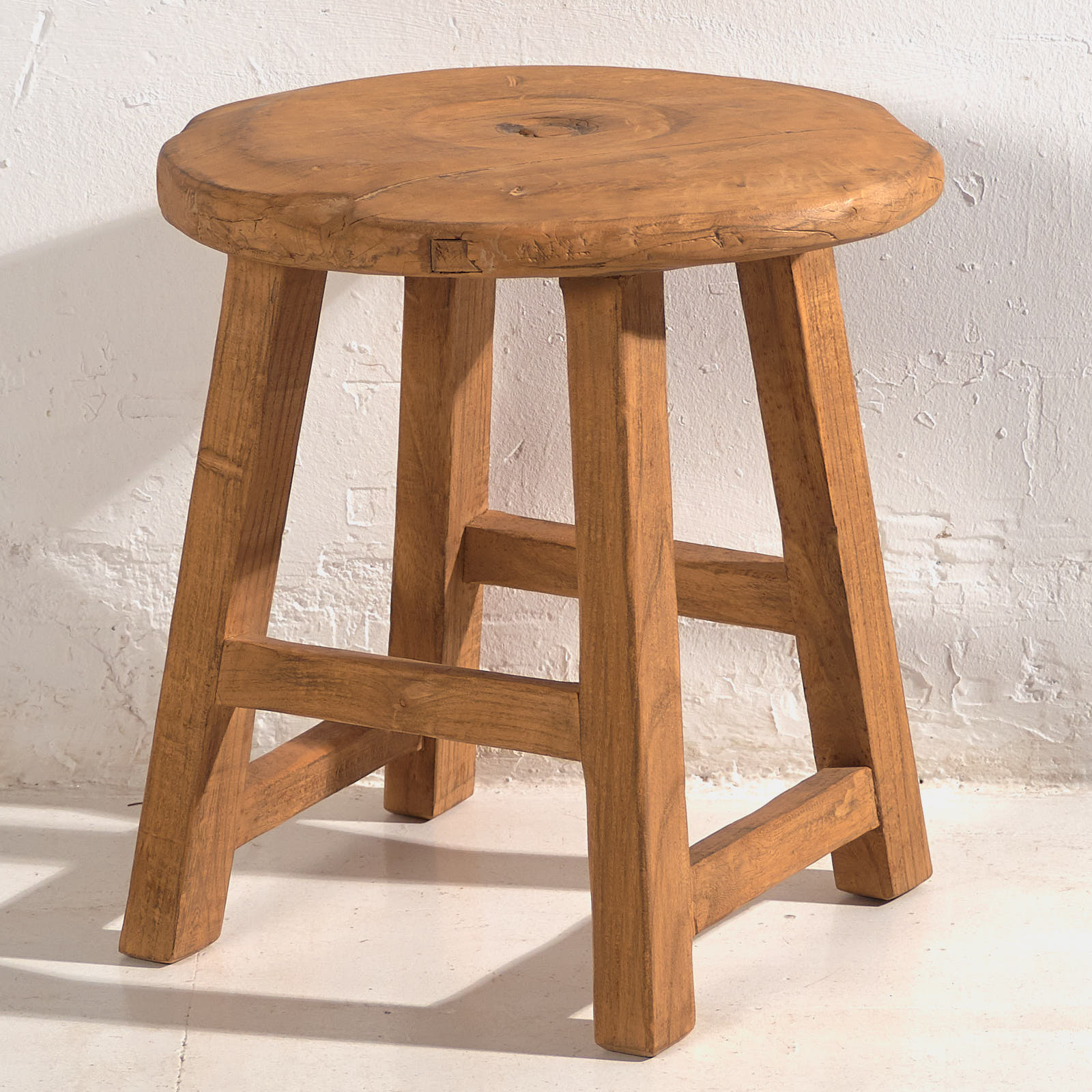 Solid Antique Wood Round Side Table