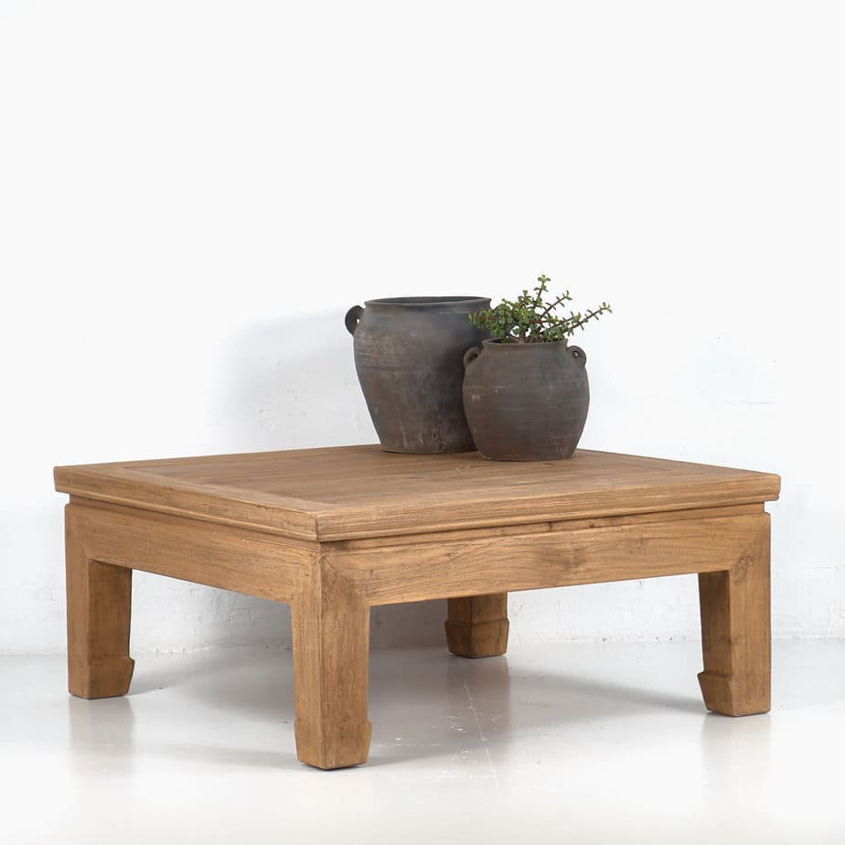 Square Shape Kang Table in Solid Elm Wood