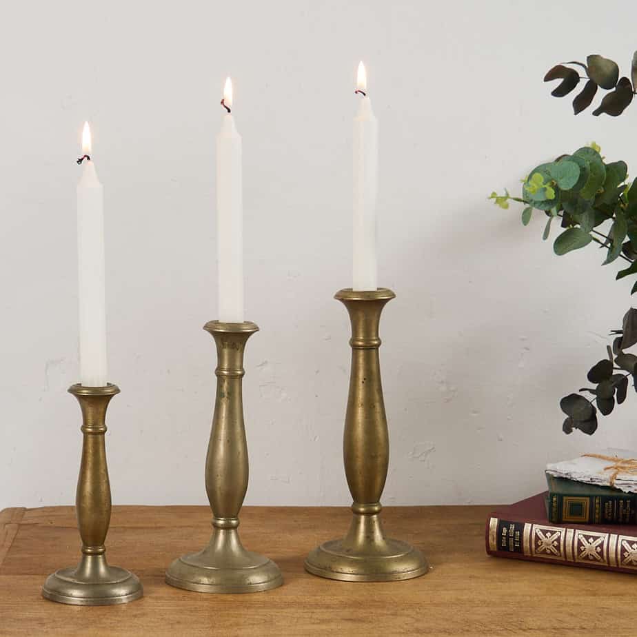 Antique metal brass candleholder (c.1900). Set of 3 pieces.