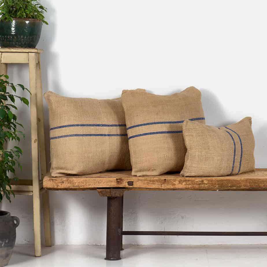 Antique blue striped linen cushion