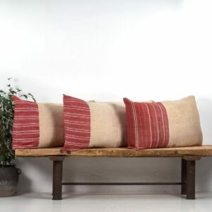 Antique linen cushion with red stripes antique linen cushion
