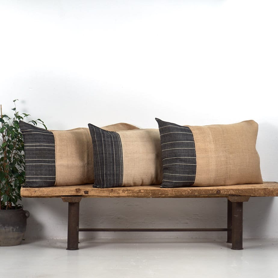 Antique black striped linen cushion with black antique stripes