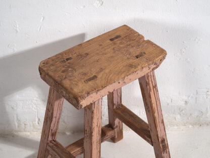 Tabouret ancien à patine rose (c.1900) #8 – Image 2