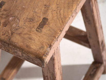 Tabouret ancien à patine rose (c.1900) #8 – Image 3