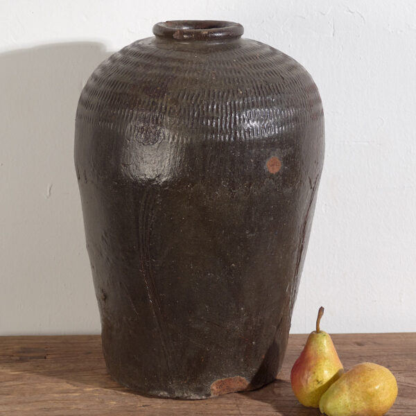 Antiguo jarrón grande de cerámica china en tonos oscuros (c.1900) #4