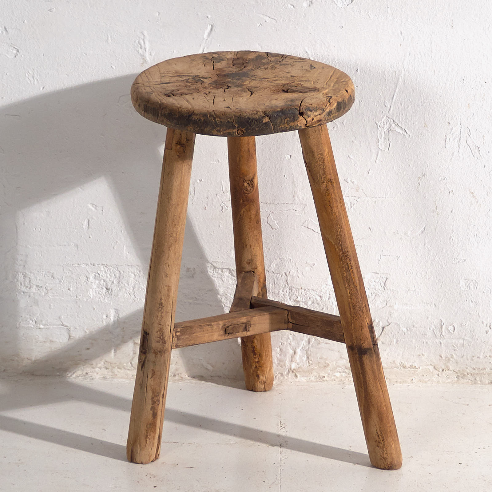 Antiguo taburete de madera maciza (c.1900) #24