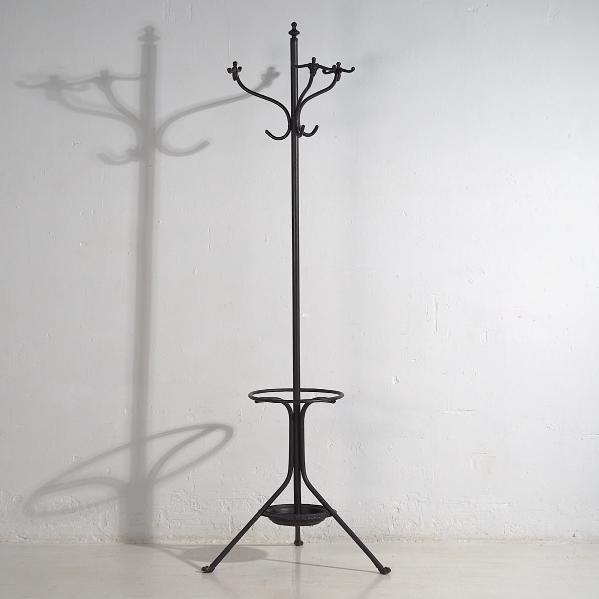 Antique wrought iron coat rack with umbrella stand (c.1920) #2
