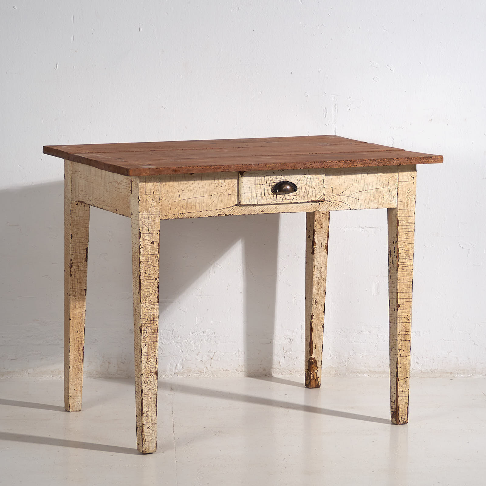 Mesa blanca antigua de madera maciza (c.1920) #8