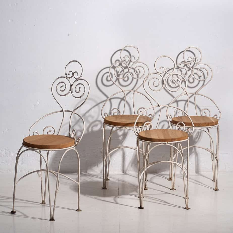Sillas blancas de jardín antiguas (c.1920). Conjunto de 4 piezas