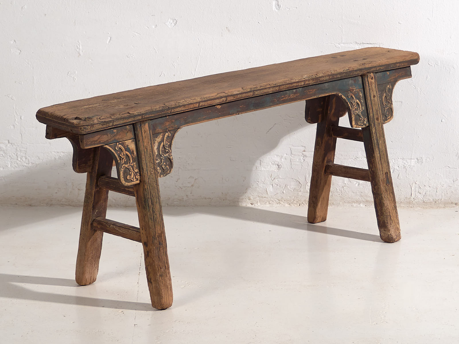 Antique Asian bench with navy blue shades (c.1870) #10